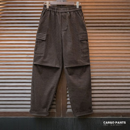 美式復古燈芯絨風琴褶休閒褲寬鬆廓形純棉直筒褲子男秋冬-Retro's Wear