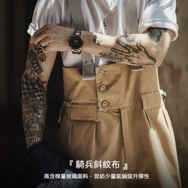 美式復古寬鬆BF直筒背帶褲阿美哢嘰休閒連體吊帶長褲子男