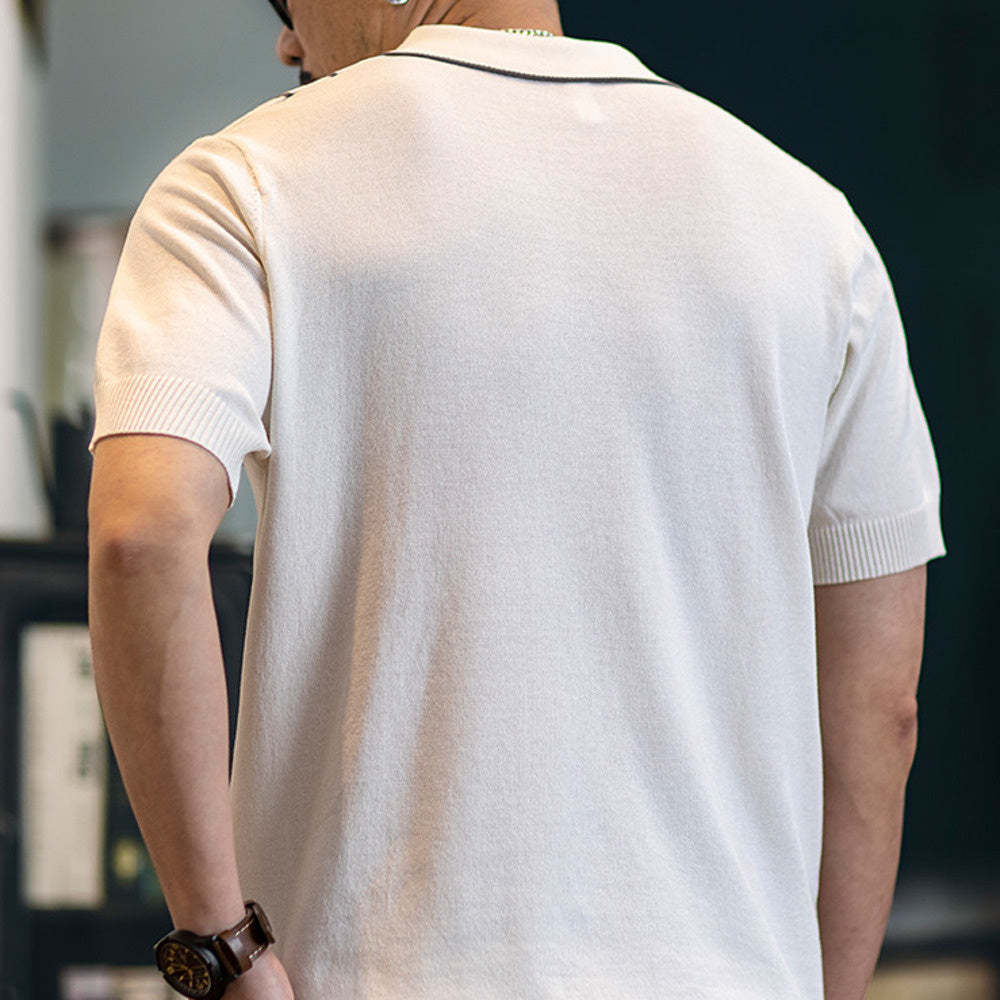 2025新款夏季冰絲針織polo衫男翻領短袖t恤男款休閒條紋上衣