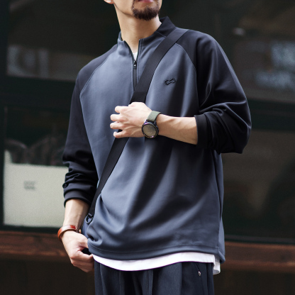 美式休閒半拉鍊撞色衛衣男2025秋季新款cityboy寬鬆插肩袖上衣