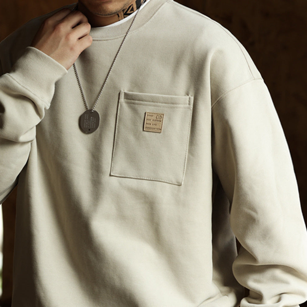 美式休閒復古重磅圓領衛衣男寬鬆毛圈底抓絨vintage打底外套-Retro's Wear