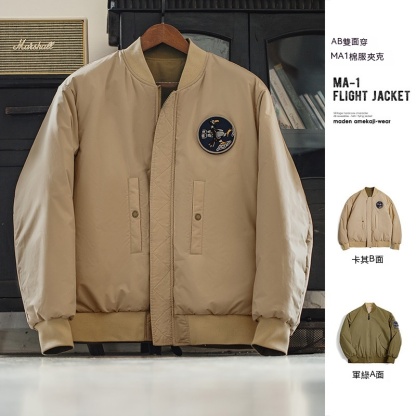 美式復古雙面穿MA1飛行員夾克棉服夾棉棒球服上衣外套男-Retro's Wear