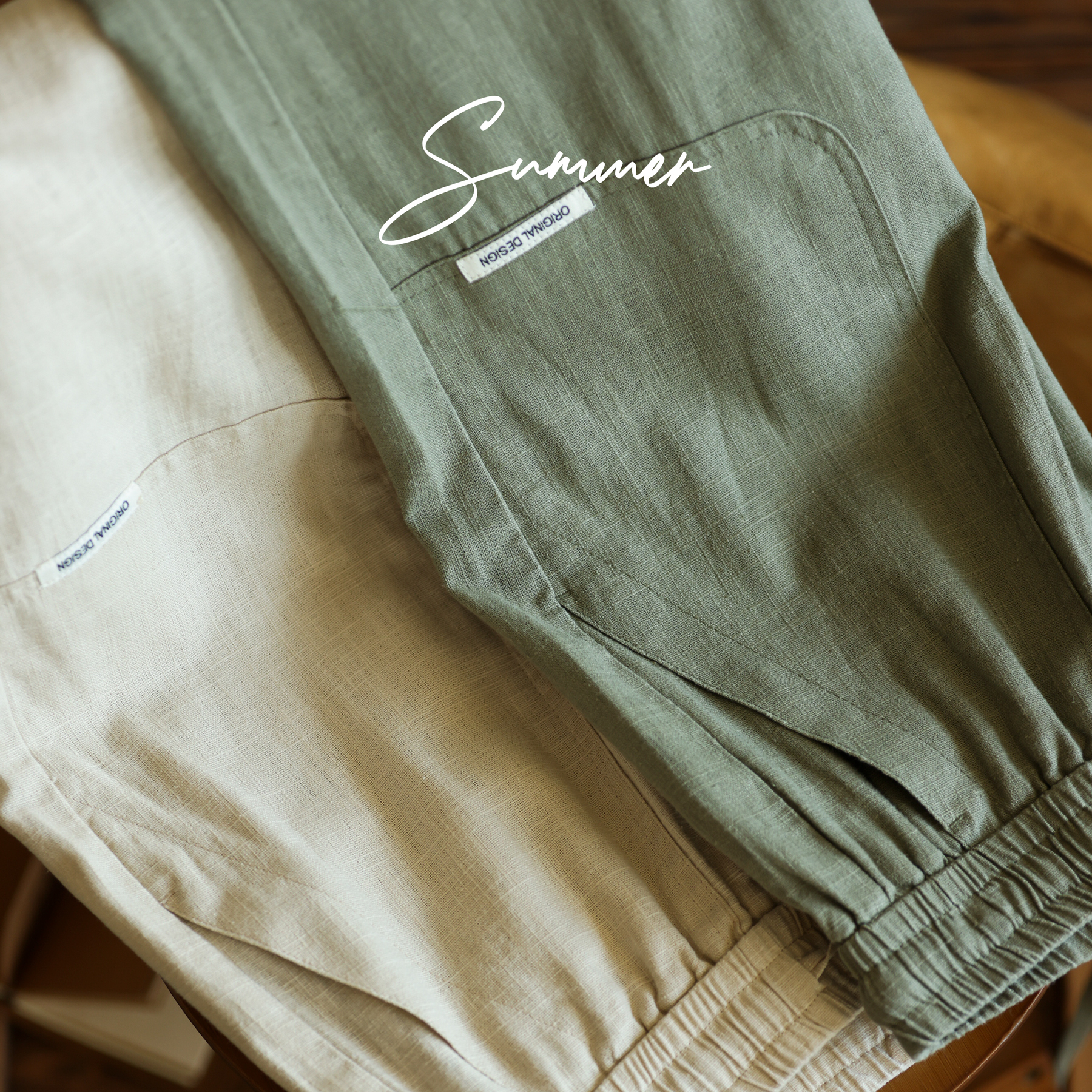 夏季美式透氣棉麻休閒褲子男寬鬆垂墜感鬆緊腰直筒長褲