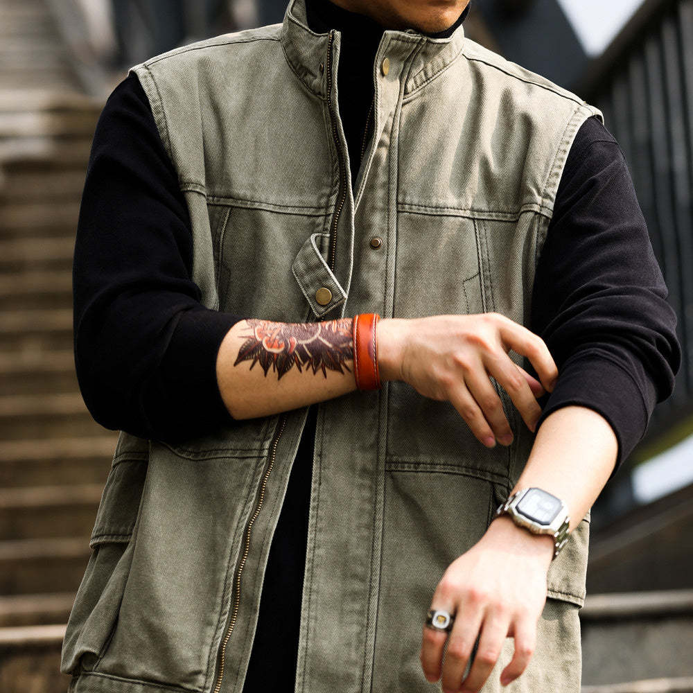 美式復古戰術大口袋馬甲男戶外寬鬆露營無坎肩運動釣魚服秋-Retro's Wear