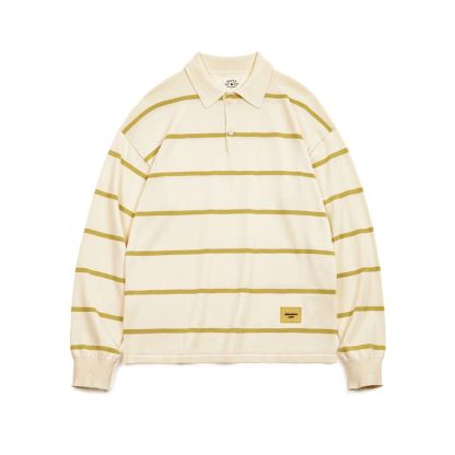 美式休閒條紋針織polo衫撞色翻領半開襟寬鬆長袖T恤男春