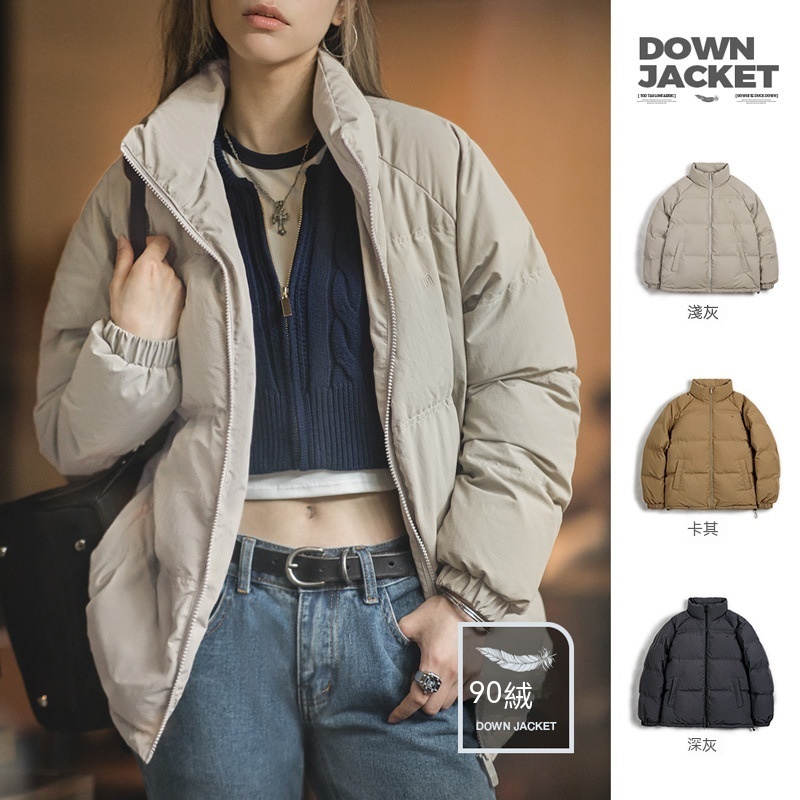 美式復古90白鴨絨羽絨服戶外防風防水面包服保暖外套女-Retro's Wear