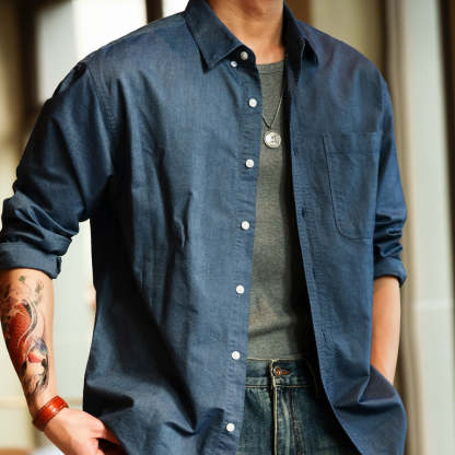 美式復古牛津紡長袖襯衫男商務休閒外穿內搭打底襯衣春