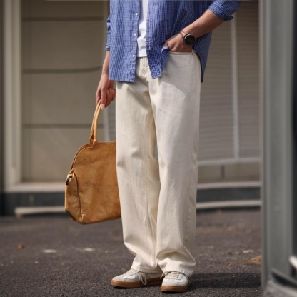 美式輕戶外棉籽殼原胚白色牛仔褲男寬鬆直筒休閒長褲春
