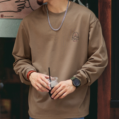 美式305g重磅長袖t恤男2025秋季新款寬鬆純棉上衣春秋內搭打底衫