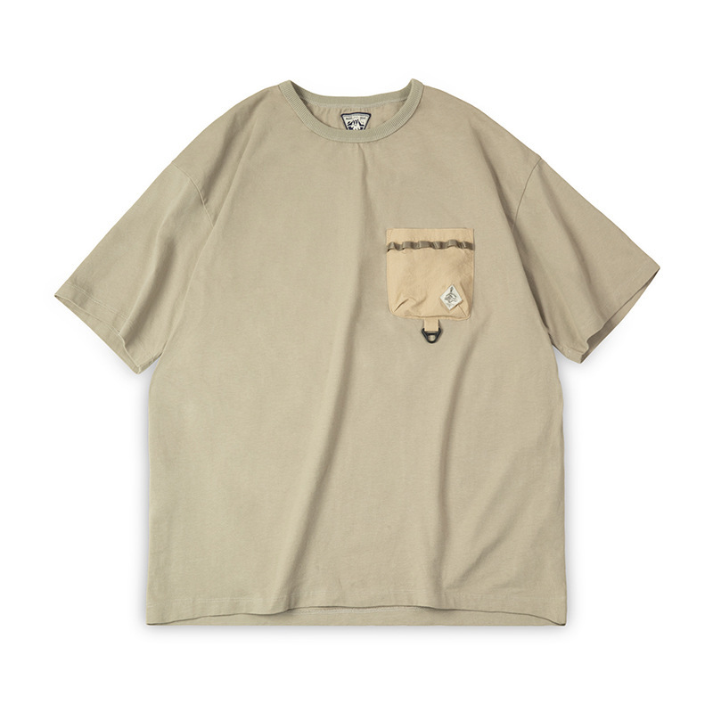 美式休閒戶外機能風短袖T恤純棉口袋撞色體恤拼接Tee男-Retro's Wear
