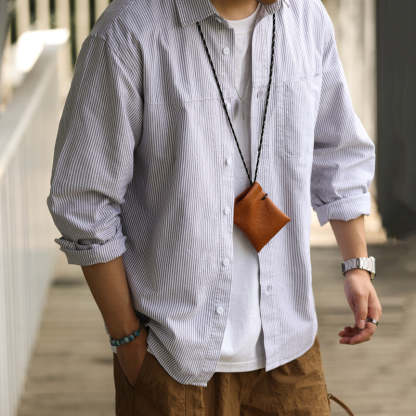 日系高級感細條紋長袖襯衫男純棉疊穿艺文復古休閒襯衣秋-Retro's Wear