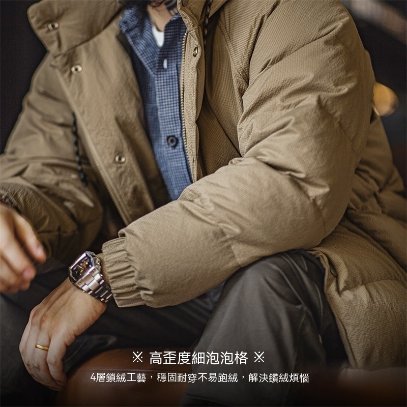 美式復古寬絎縫羽絨服90白鴨絨連帽保暖面包服男冬-Retro's Wear