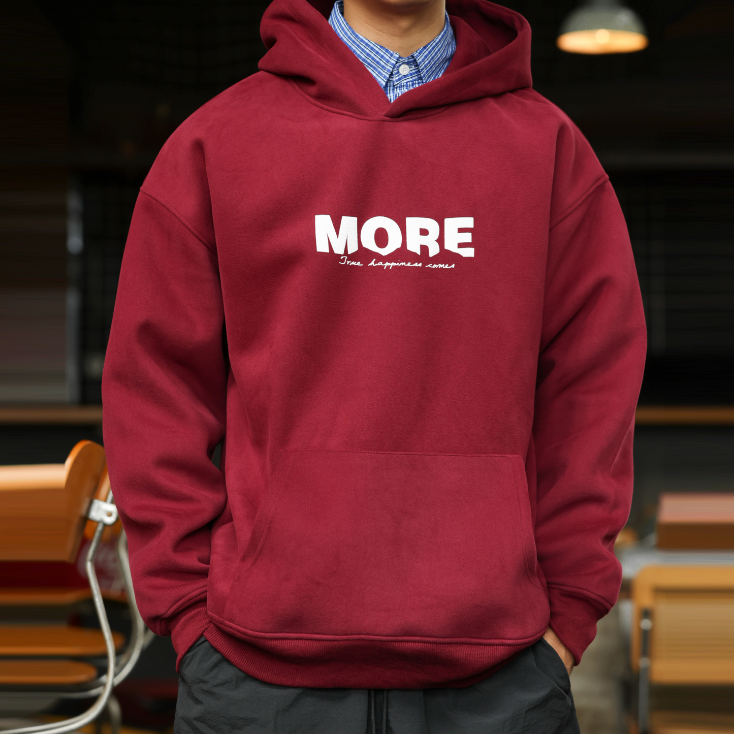 420g重磅安克拉紅色連帽衛衣男美式休閒字母印花帽衫