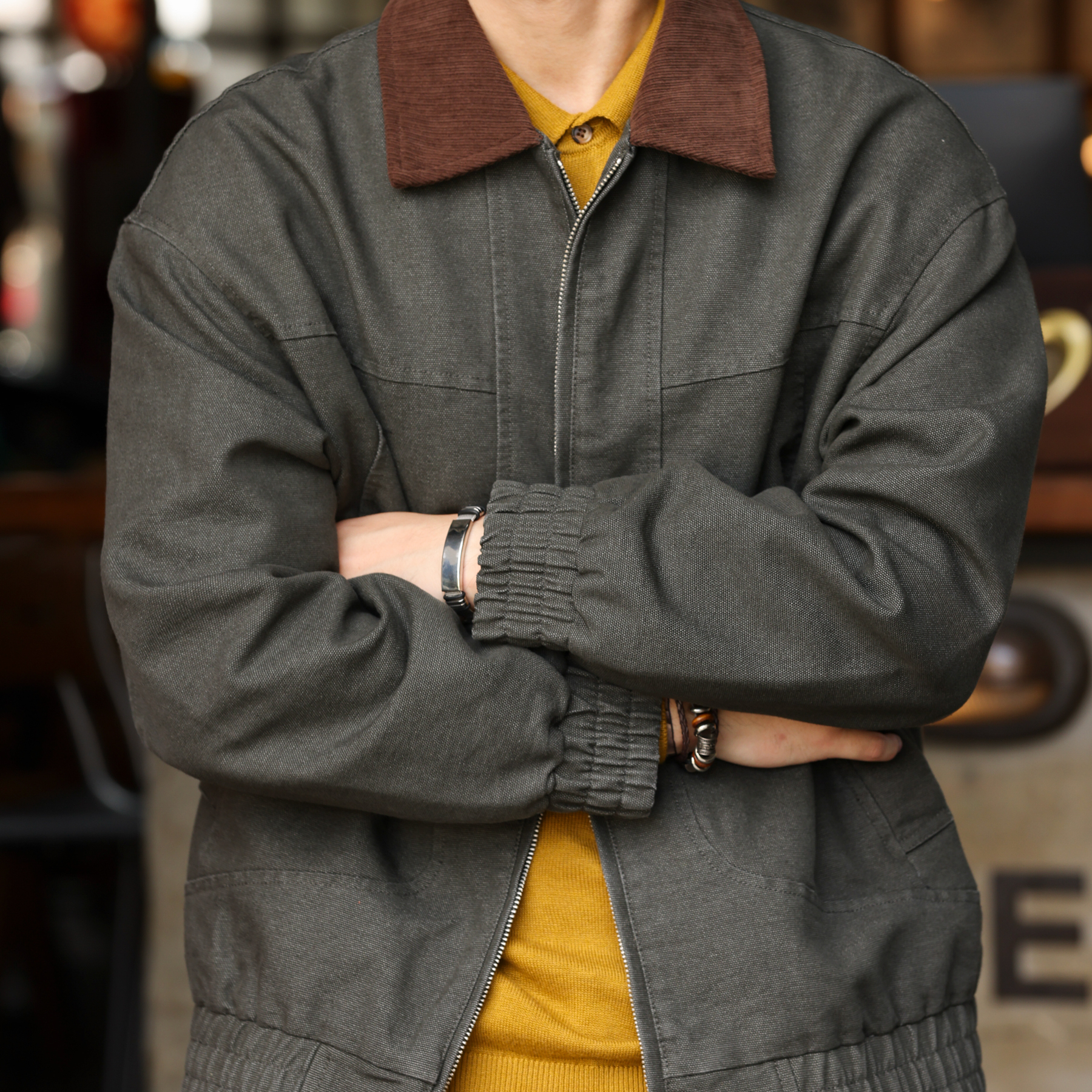 美式復古巴恩風工裝夾克男霜感珠帆硬漢燈芯絨領外套秋