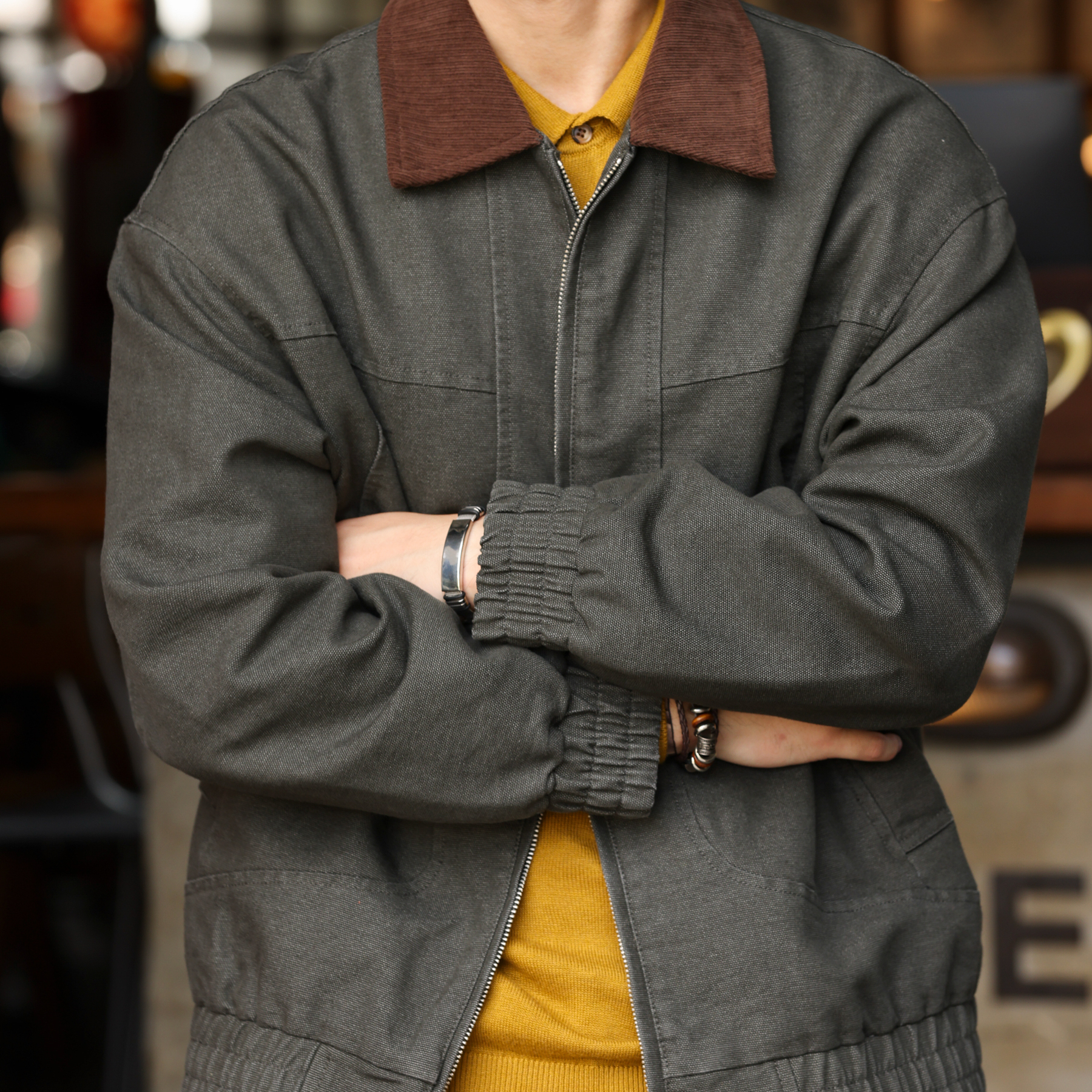 美式復古巴恩風工裝夾克男霜感珠帆硬漢燈芯絨領外套秋