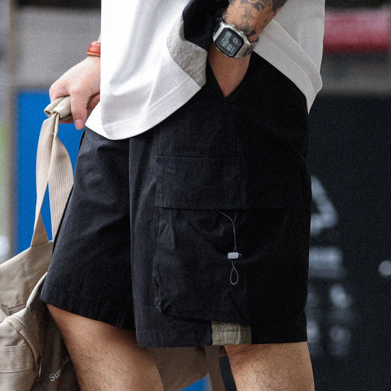 美式復古山地工裝短褲男寬鬆運動薄款純棉抽繩休閒五分褲-Retro's Wear