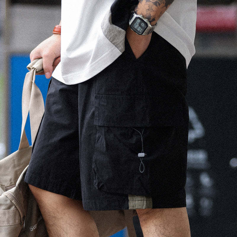 美式復古山地工裝短褲男寬鬆運動薄款純棉抽繩休閒五分褲-Retro's Wear