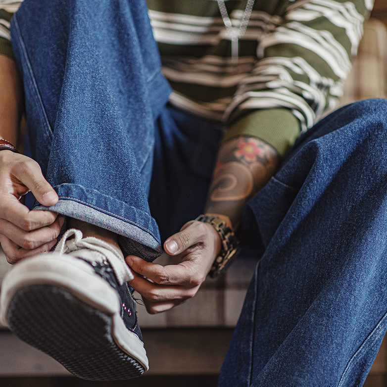 美式復古重磅水洗伐木牛仔褲廓形寬鬆闊腿休閒直筒褲男秋-Retro's Wear