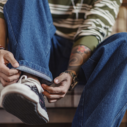 美式復古重磅水洗伐木牛仔褲廓形寬鬆闊腿休閒直筒褲男秋-Retro's Wear