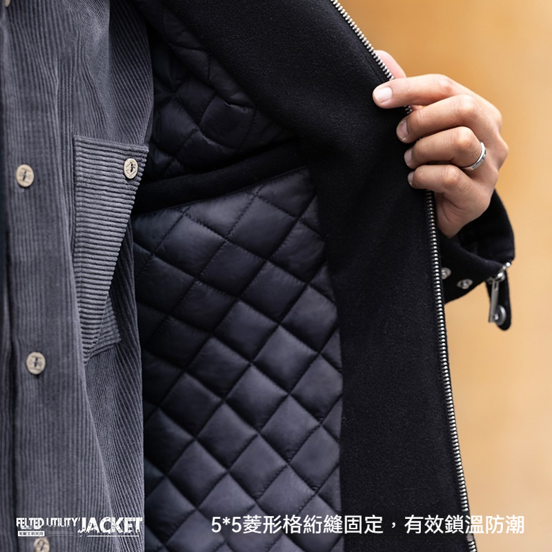 MRA雙拉鍊毛呢棉衣服羊皮領面拼接短款外套加絨行政夾克男冬