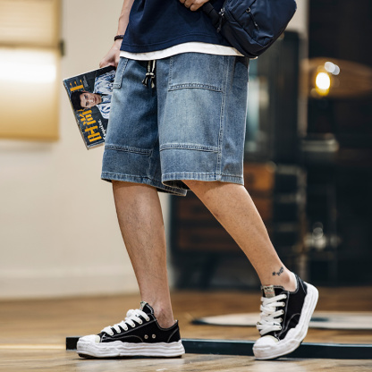 萊賽爾輕薄牛仔短褲男夏季2025新款美式復古水洗五分褲男款中褲子