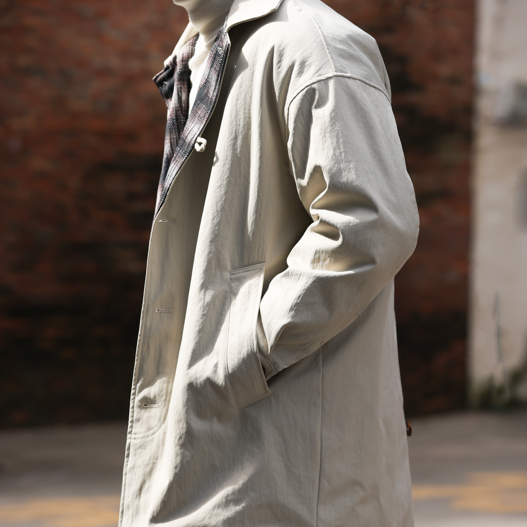 美式休閒翻領中長款風衣男夾棉加厚單排扣簡約棉衣外套