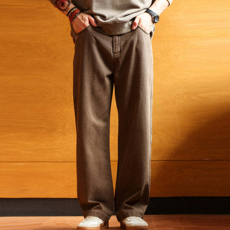 美式復古水洗重磅純棉休閒褲男款cleanfit基礎通勤直筒長褲-Retro's Wear