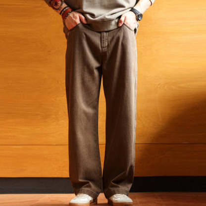 美式復古水洗重磅純棉休閒褲男款cleanfit基礎通勤直筒長褲-Retro's Wear