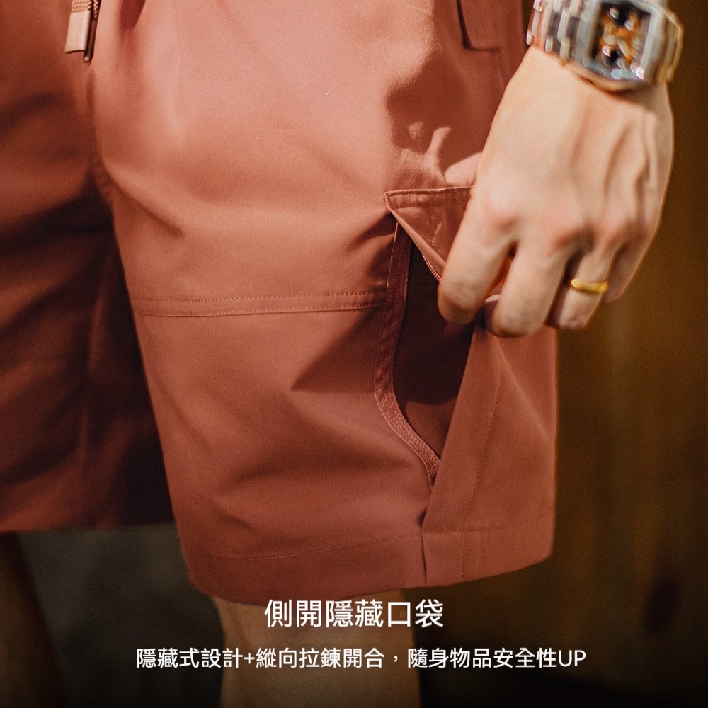 美式紅色短褲抽繩鬆緊腰直筒寬鬆外穿大口袋五分褲男夏季