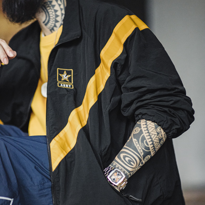 美式復古ARMY訓練服夾克IPFU運動撞色寬鬆立領外套男秋-Retro's Wear