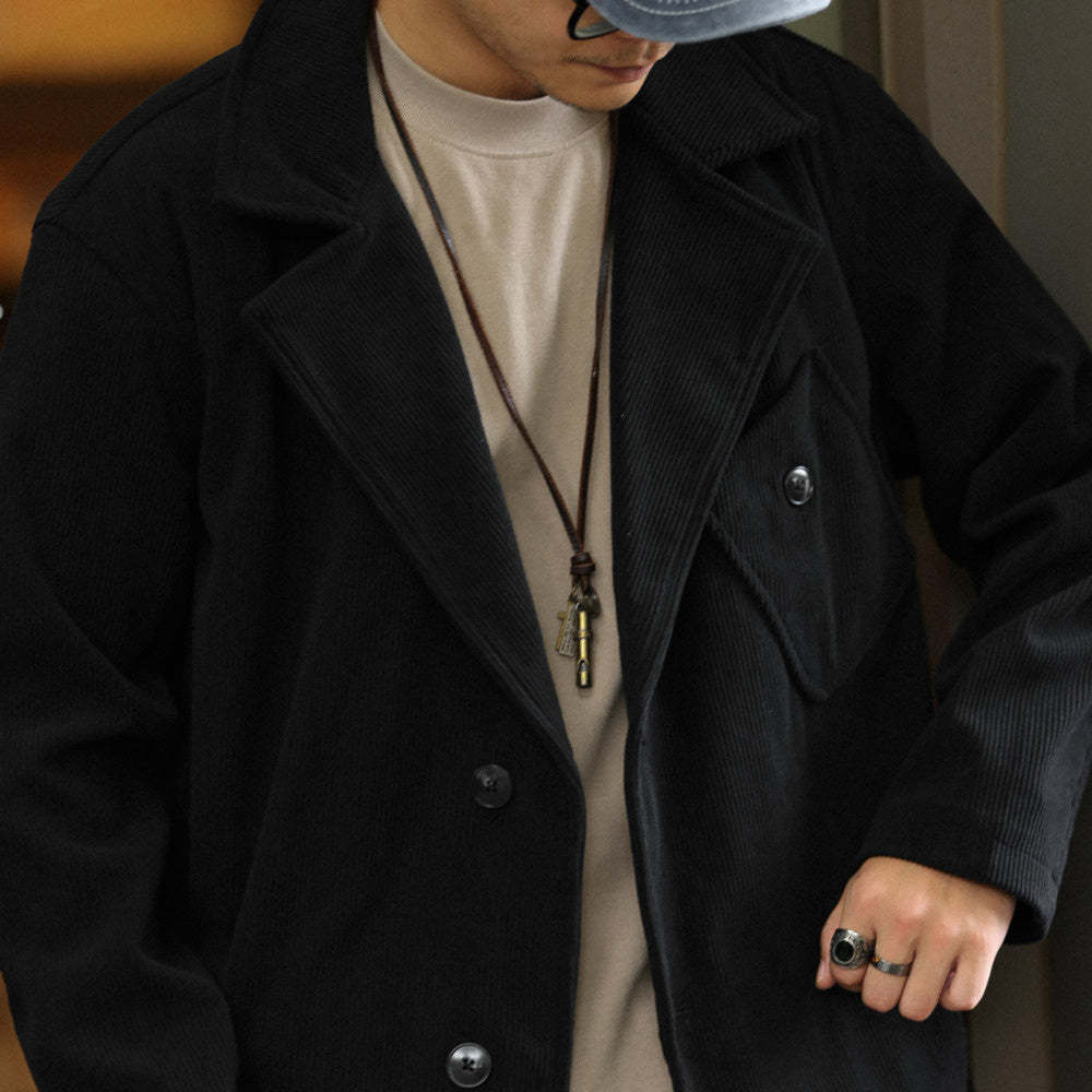 日系燈芯絨西裝外套男貼袋設計感休閒復古法式輕熟疊穿夾克-Retro's Wear