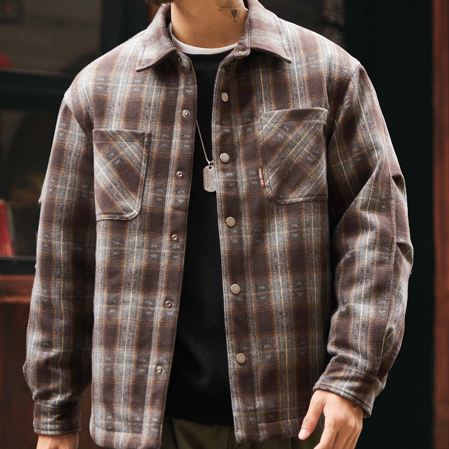 90鴨絨美式格子襯衫羽絨服男2025冬季新款輕薄休閒復古工裝外套