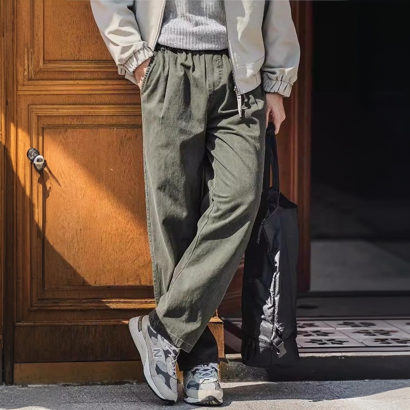 秋冬款美式重磅水洗工裝褲子男士寬鬆直筒闊腿休閒長褲