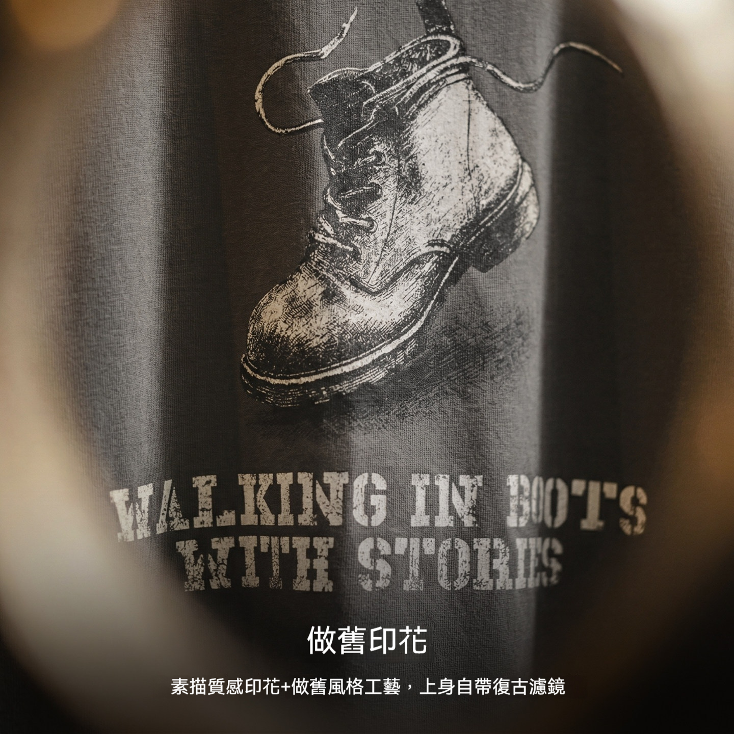 美式復古印花做舊t恤圓領套頭寬鬆灰色磨毛短袖衫男士夏