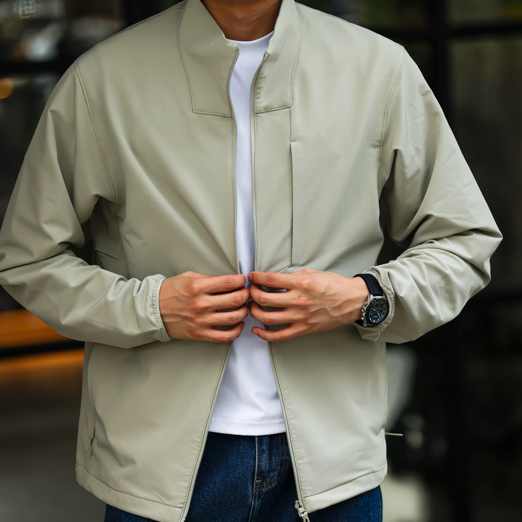 軟殼三防拉鍊立領薄款夾克男cityboy四面彈休閒通勤外套