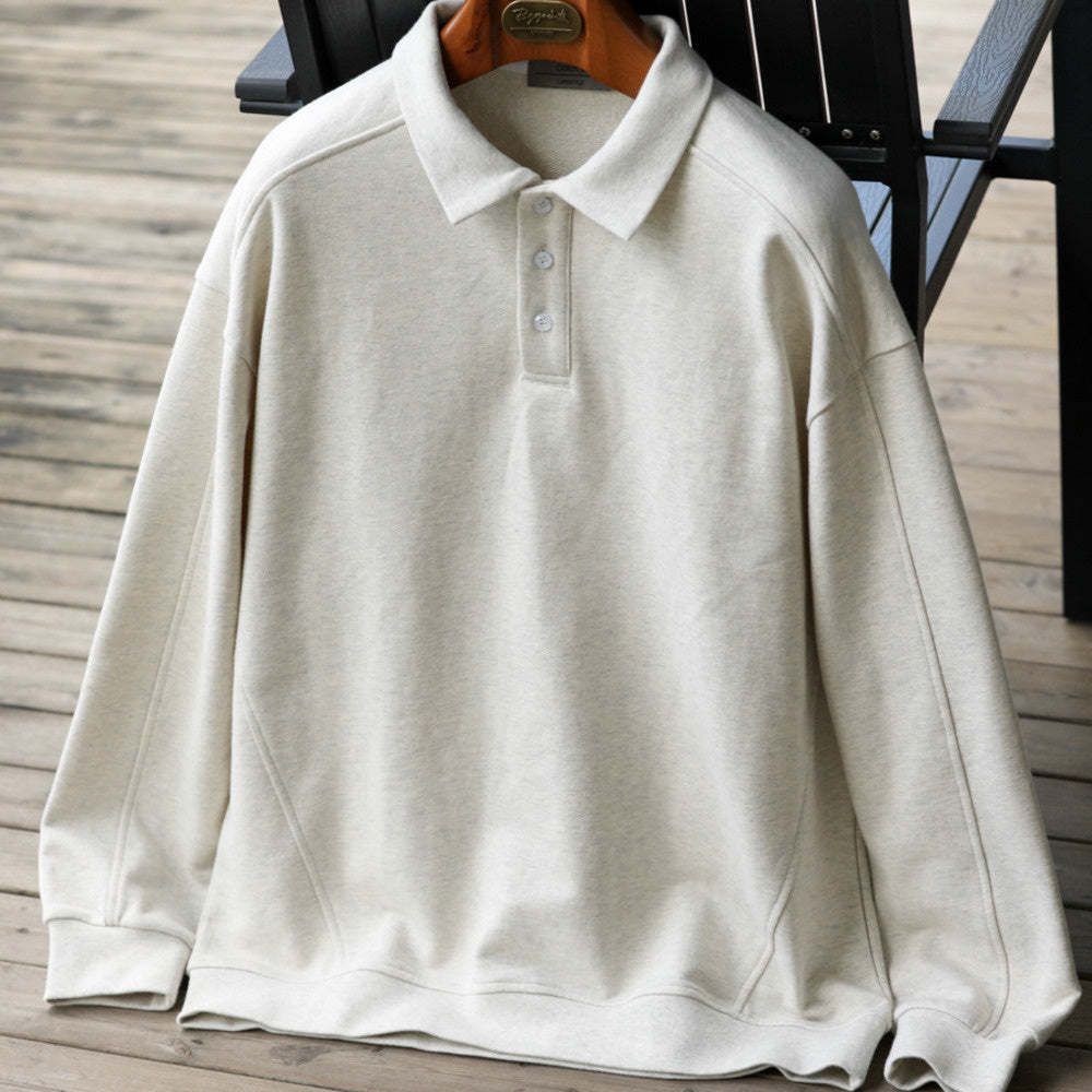 美式休閒435g重磅翻領衛衣男全棉寬鬆裁剪拼接POLO衫外套秋-Retro's Wear