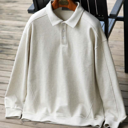 美式休閒435g重磅翻領衛衣男全棉寬鬆裁剪拼接POLO衫外套秋-Retro's Wear