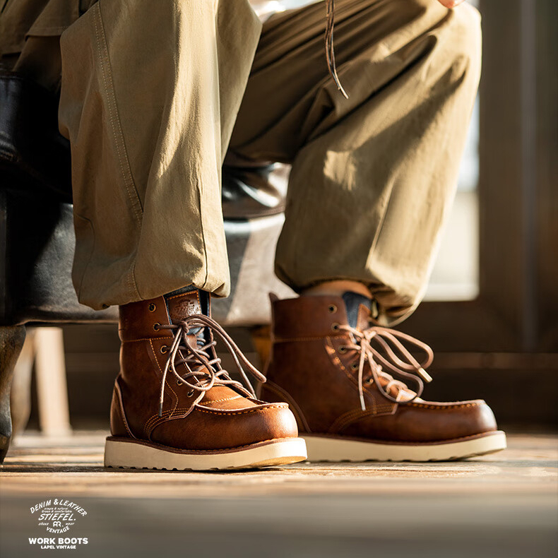 翻領復古工裝靴男靴冬季英倫風牛仔高幫皮靴子百搭短靴馬丁靴-Retro's Wear