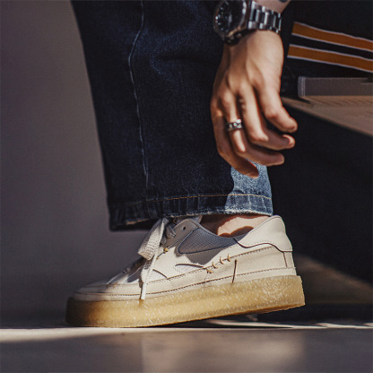 白色厚底板鞋男2024春夏季新款透氣百搭休閒小眾增高小白鞋-Retro's Wear