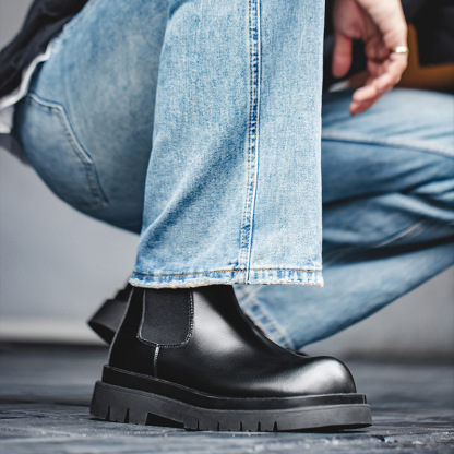 馬登男鞋 英倫風厚底馬丁靴中幫切爾西靴煙筒短靴復古靴子-Retro's Wear