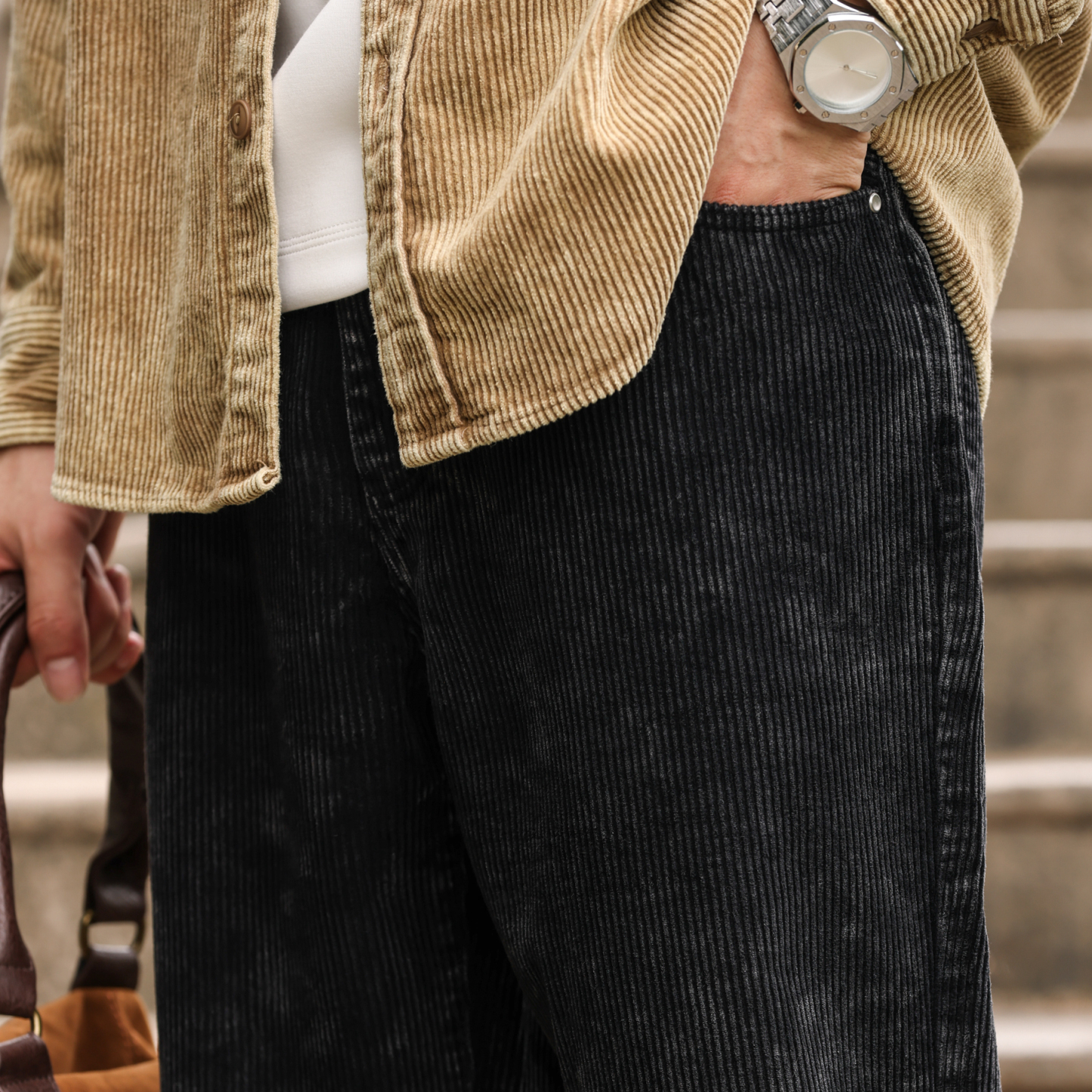 美式復古燈芯絨牛仔褲男寬鬆水洗做舊感vibe直筒休閒褲