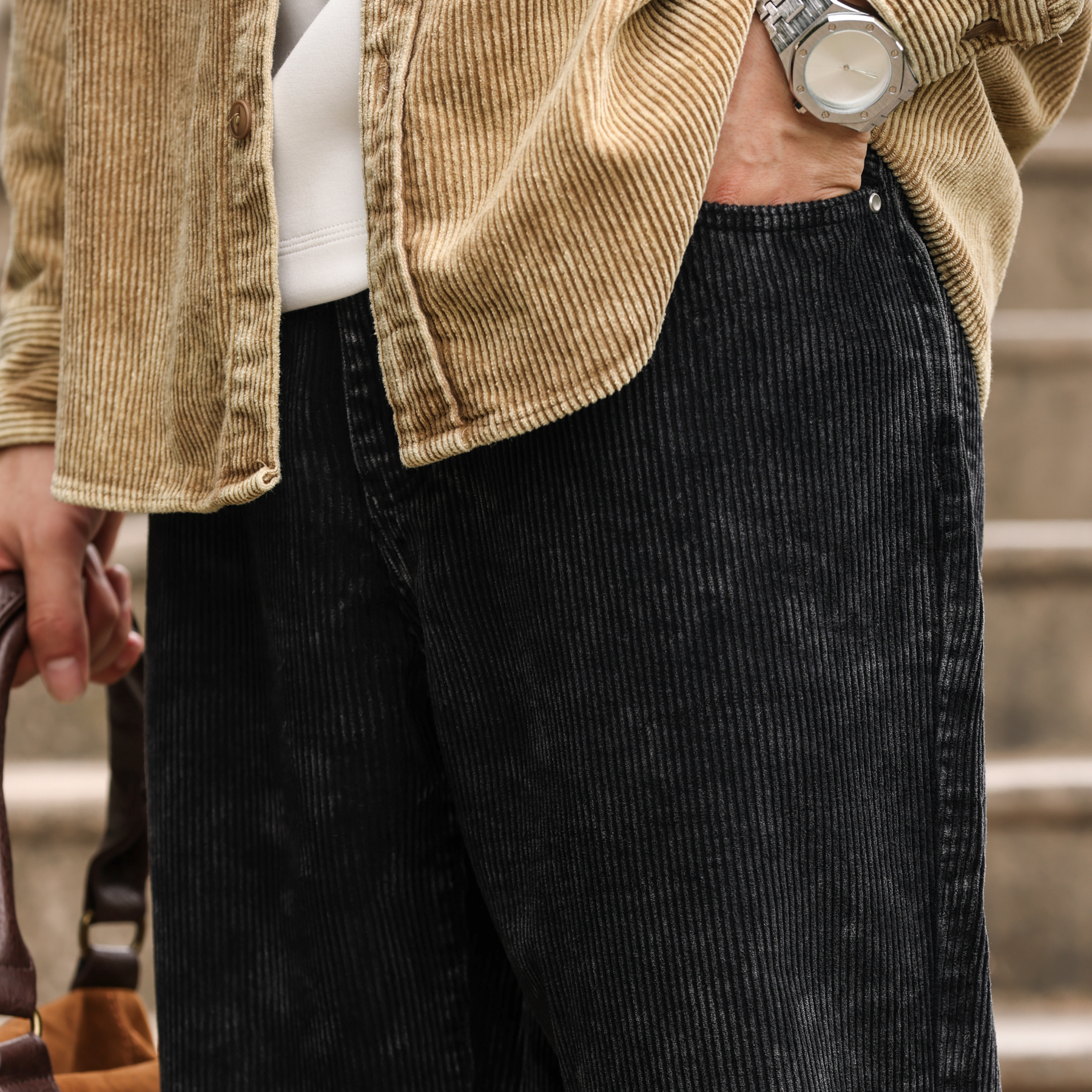 美式復古燈芯絨牛仔褲男寬鬆水洗做舊感vibe直筒休閒褲