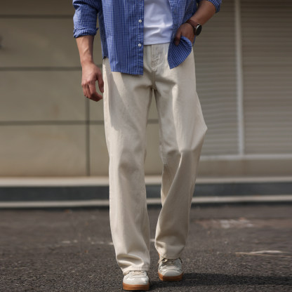 美式輕戶外棉籽殼原胚白色牛仔褲男寬鬆直筒休閒長褲春