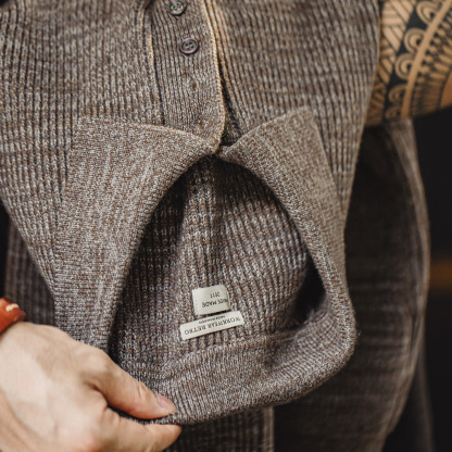 美式復古針織polo衫慵懶風寬鬆翻領套頭雜色毛衣男秋冬-Retro's Wear