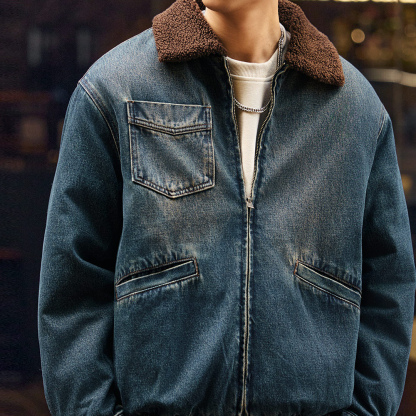重磅羊羔絨加厚棉服外套男冬季牛仔衣加絨保暖工裝夾克