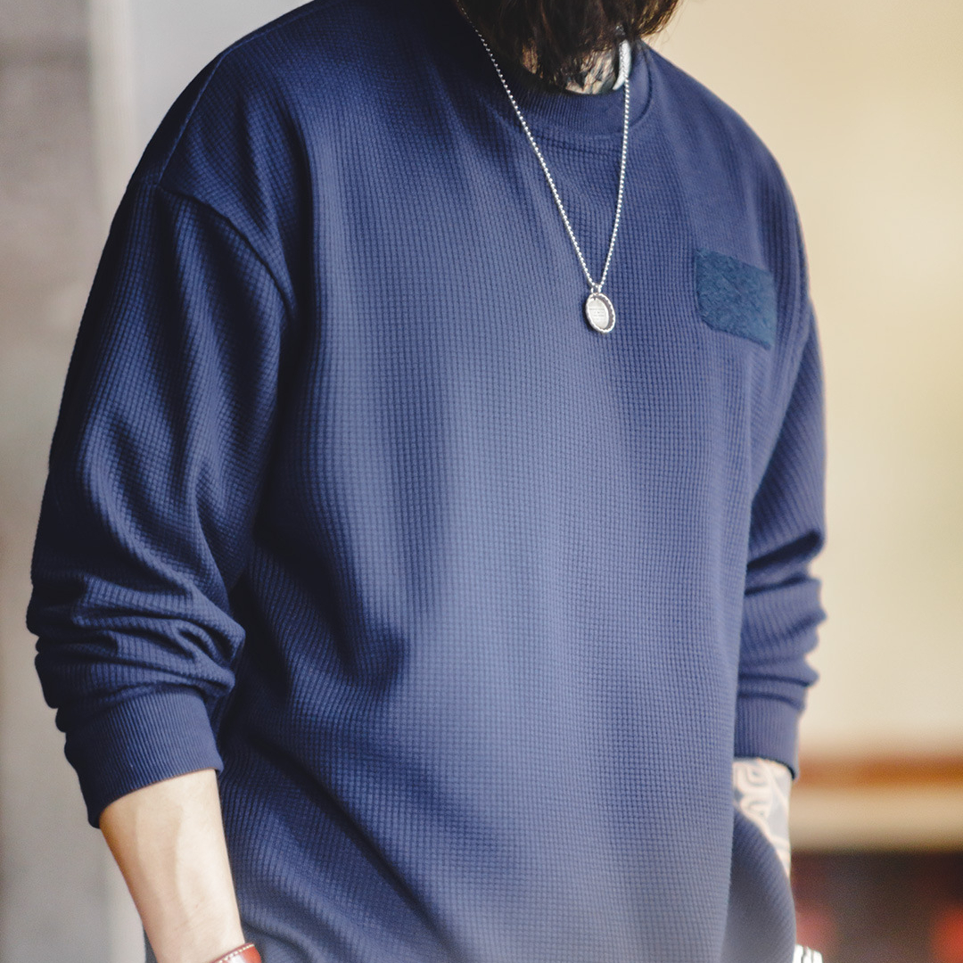 马登工装 美式休闲华夫格长袖T圆领魔术贴叠穿卫衣男秋-Retro's Wear