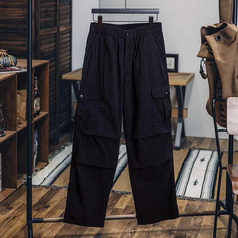 美式褶皺速幹傘兵褲男春夏2025新款潮牌薄款直筒休閒褲工裝衝鋒褲