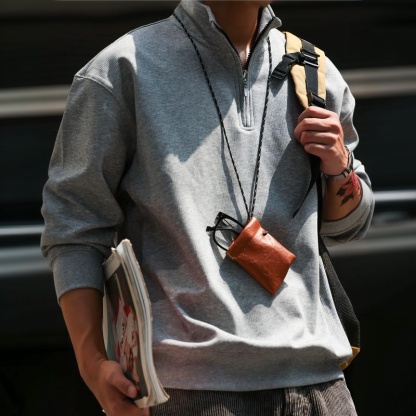 美式休閒半拉鍊立領衛衣男cityboy簡約重磅運動套頭外套
