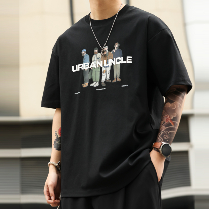 美式休閒趣味人物印花T恤男夏季街頭220g雙面棉短袖體恤