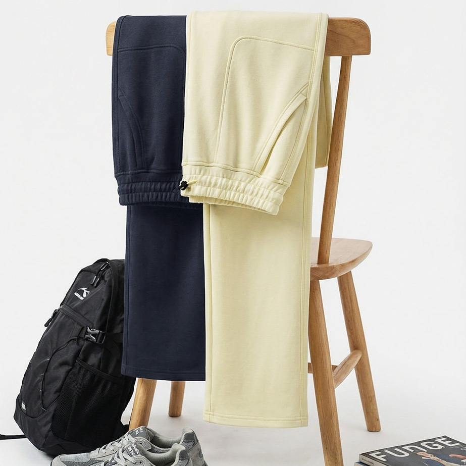 黑色窄版直筒闊腿休閒老錢風長褲針織空氣層雲感衛褲子女士春